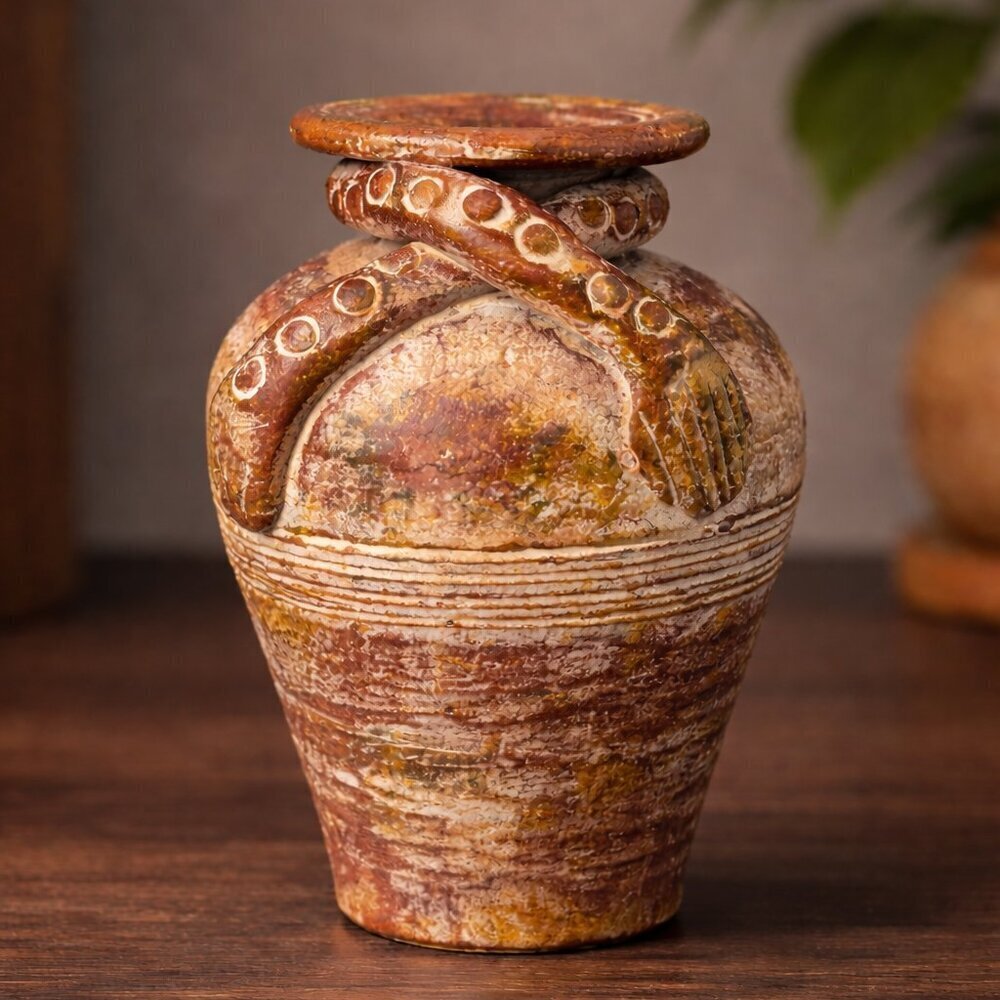 Handcrafted Rustic Ceramic Snake Jar | Artisan Pottery Vase | Earthy Studio Art